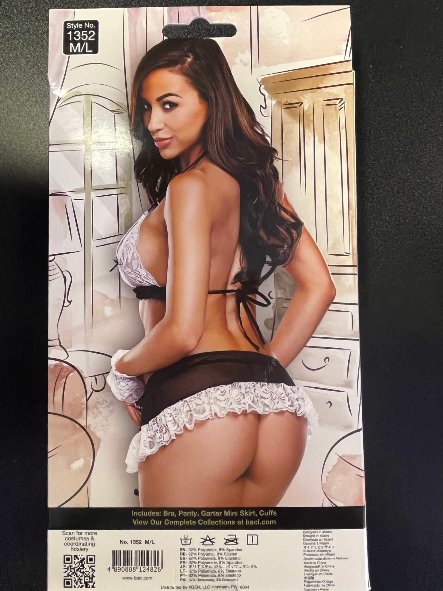 Baci Sexy Maid Bra, Panty, Garter Skirt & Cuff Set (M/L)