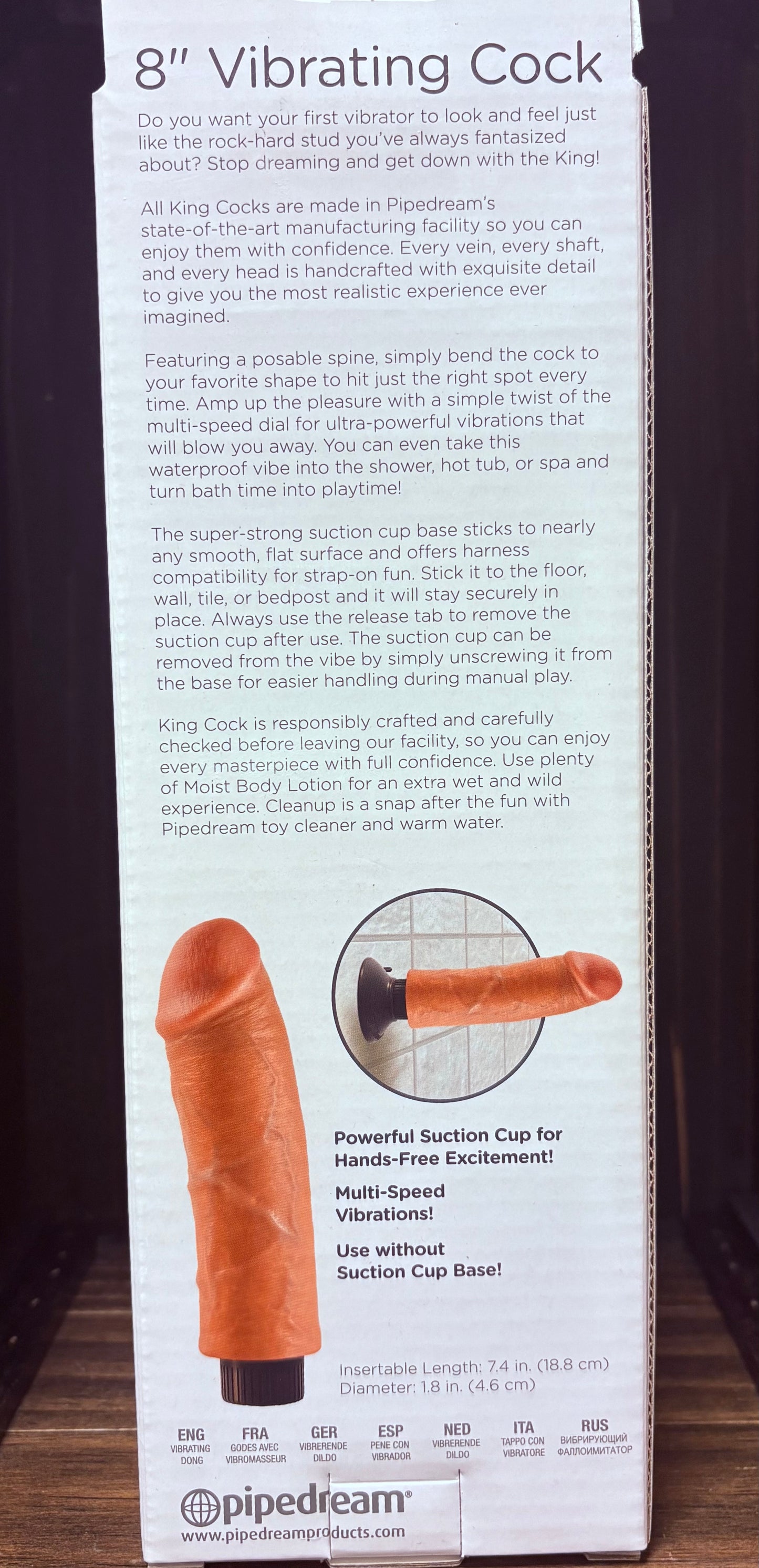 King Cock 8 Inch Vibrating Suction Dildo