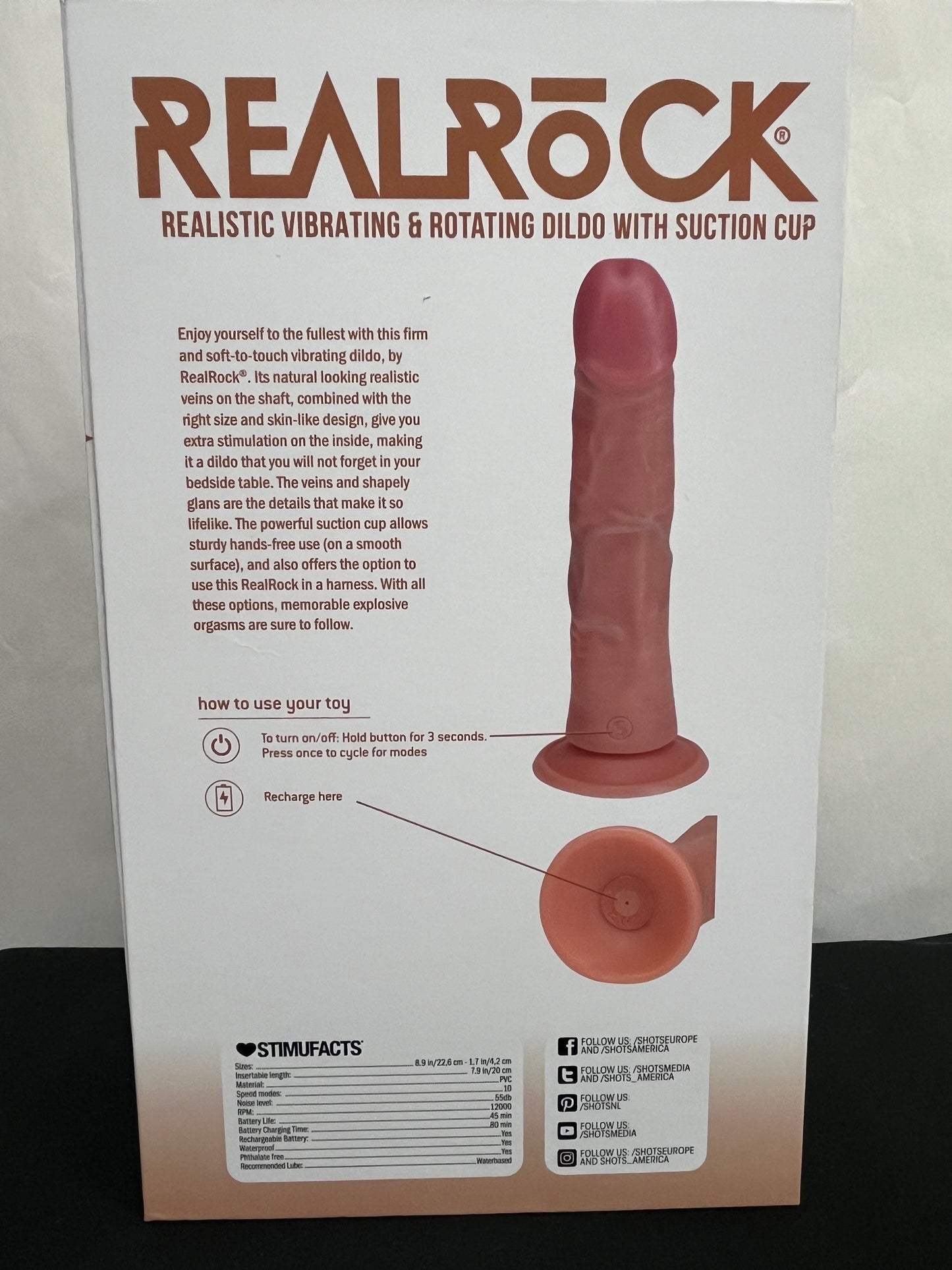 RealRock 8 Inch Rotating and Vibrating Dildo
