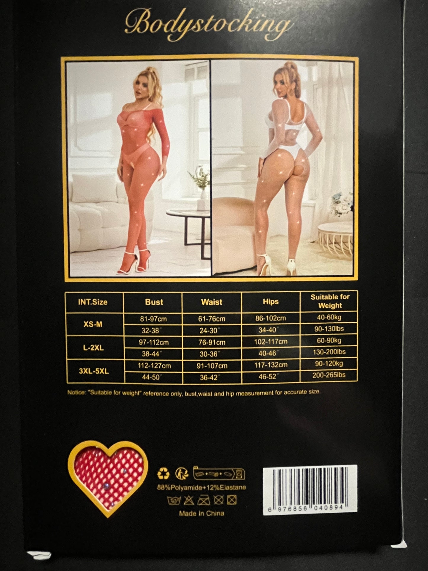 Rhinestone Full Body Net L-2XL in Red