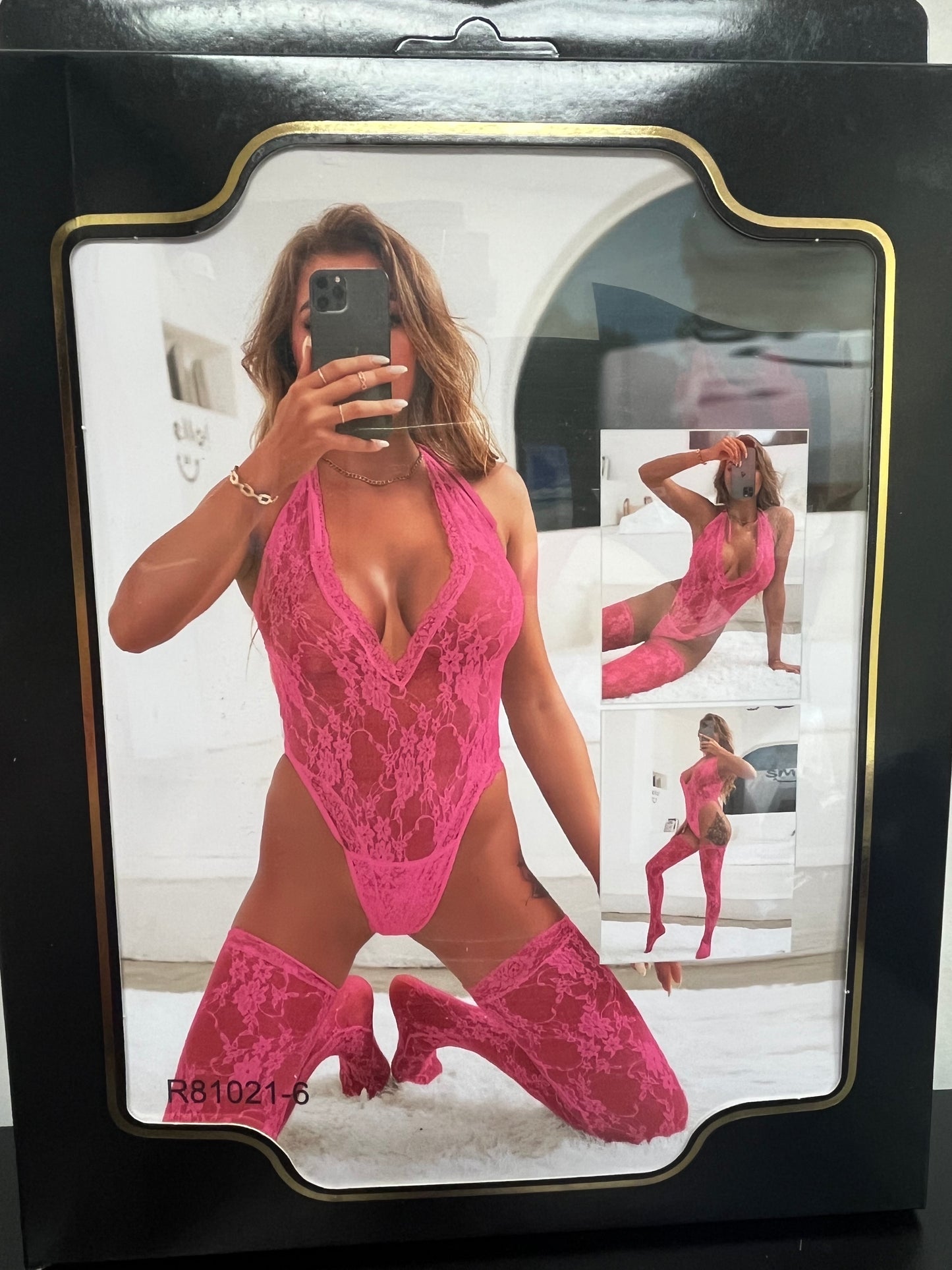 Sheer Lace Peeka-Boo Teddy with Thigh Highs