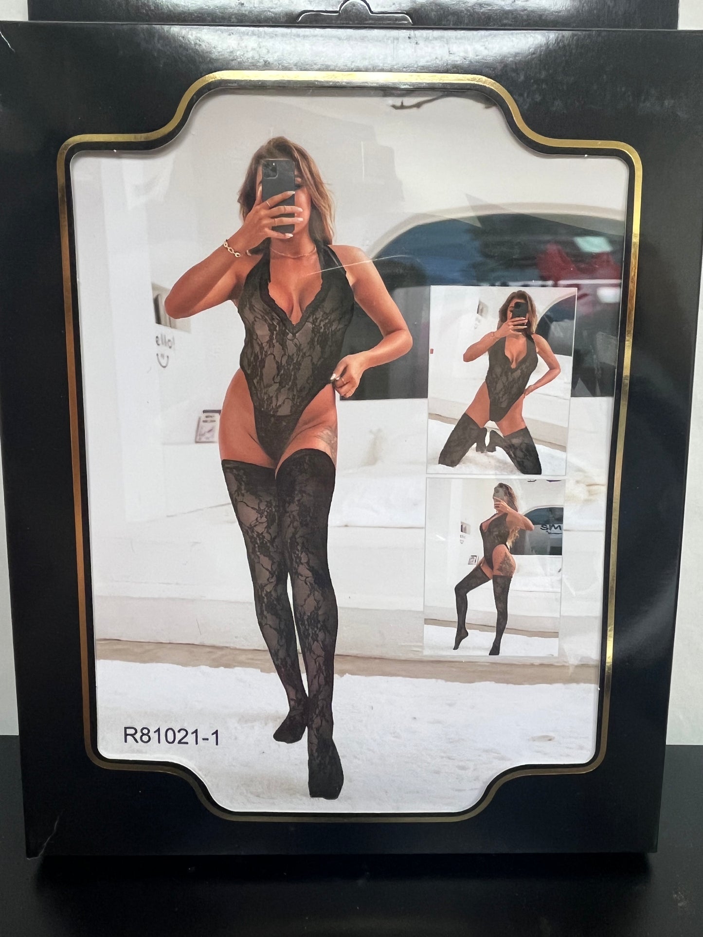 Sheer Lace Peeka-Boo Teddy with Thigh Highs