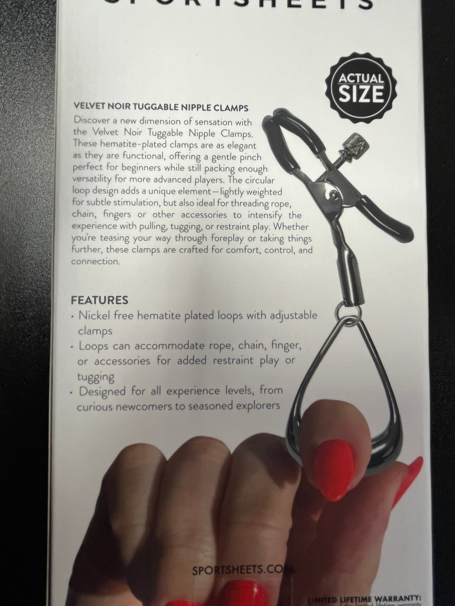 SportSheets Velvet Noir Tuggable Nipple Clamps