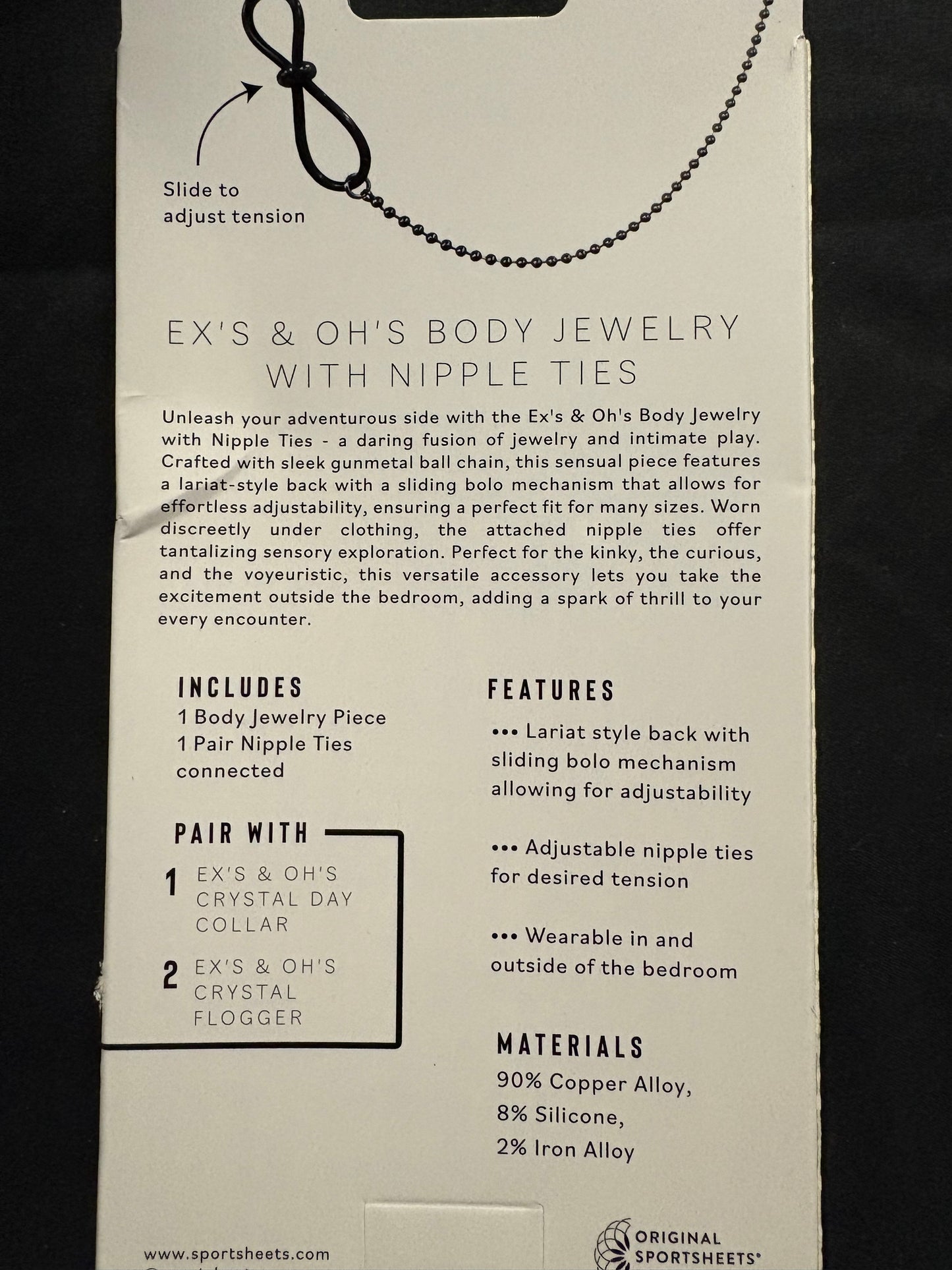 Sex & Mischief Ex's & Oh's Body Jewelry with Nipple Ties