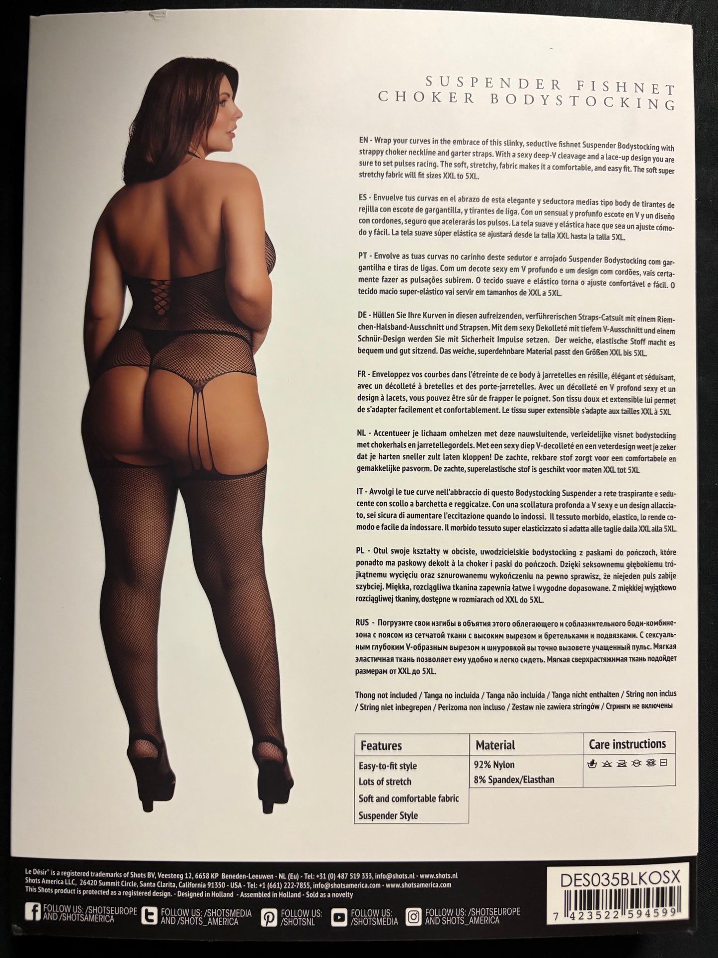 Le Désir Black Suspender Fishnet Choker Bodystocking OSXL