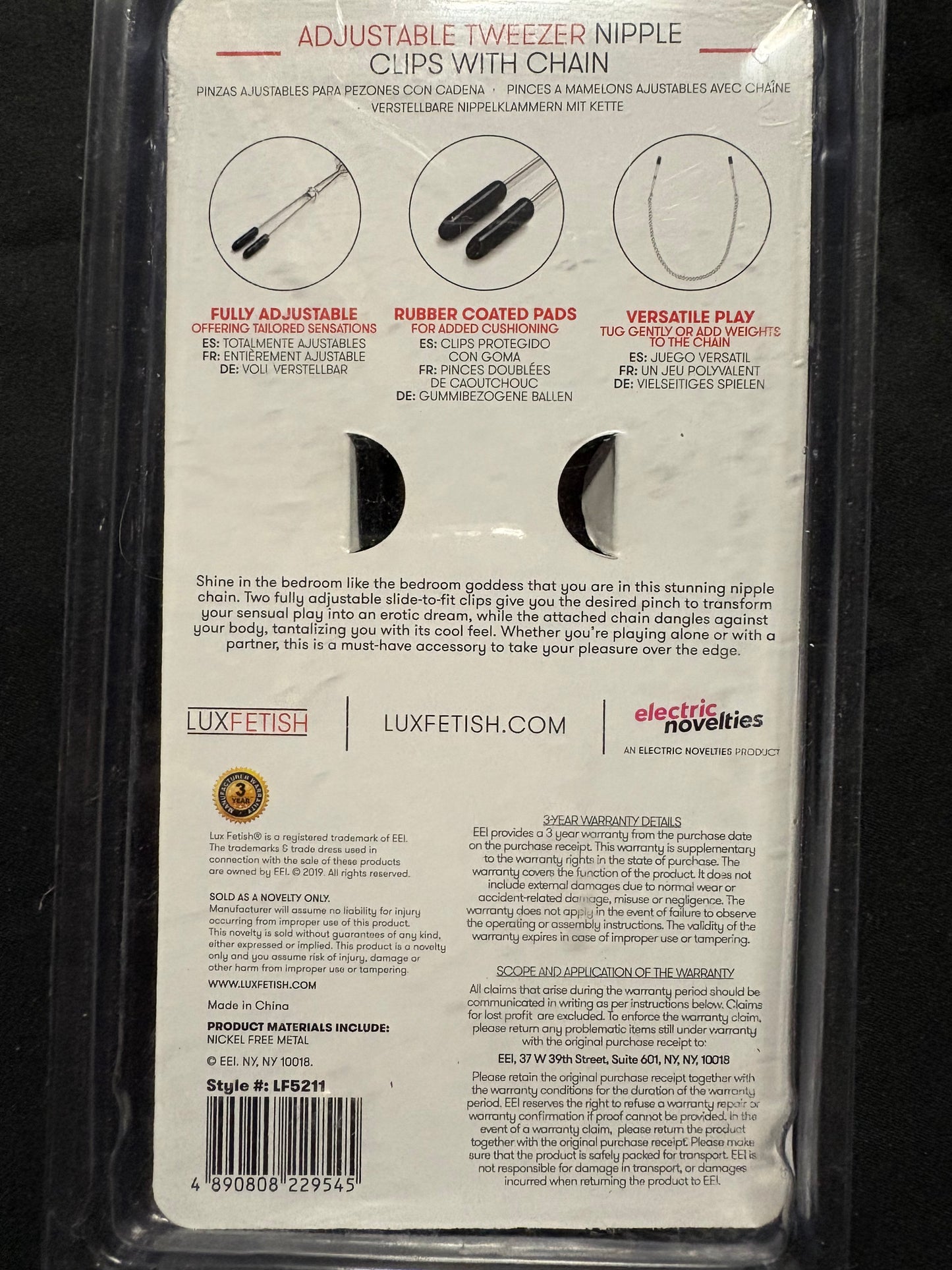 Lux Fetish Adjustable Tweezer Nipple Clips with Chain