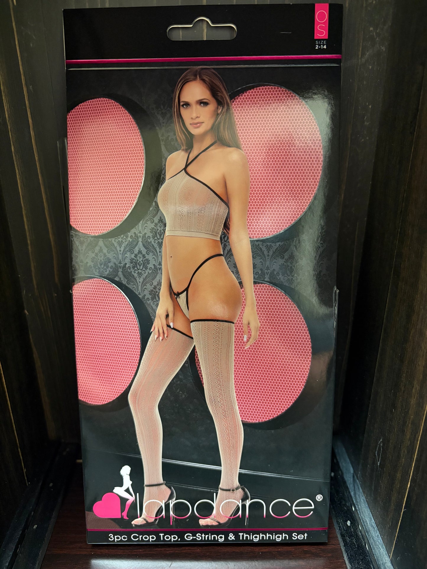 Lapdance Halter Top, G-String & Thigh High Set in Grey