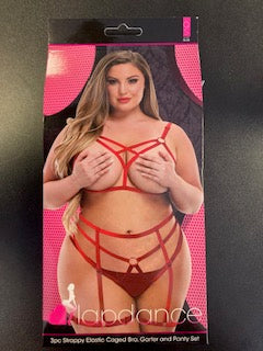 Lapdance 3pcs Strappy Elastic Caged Bra, Garter and Panty Set