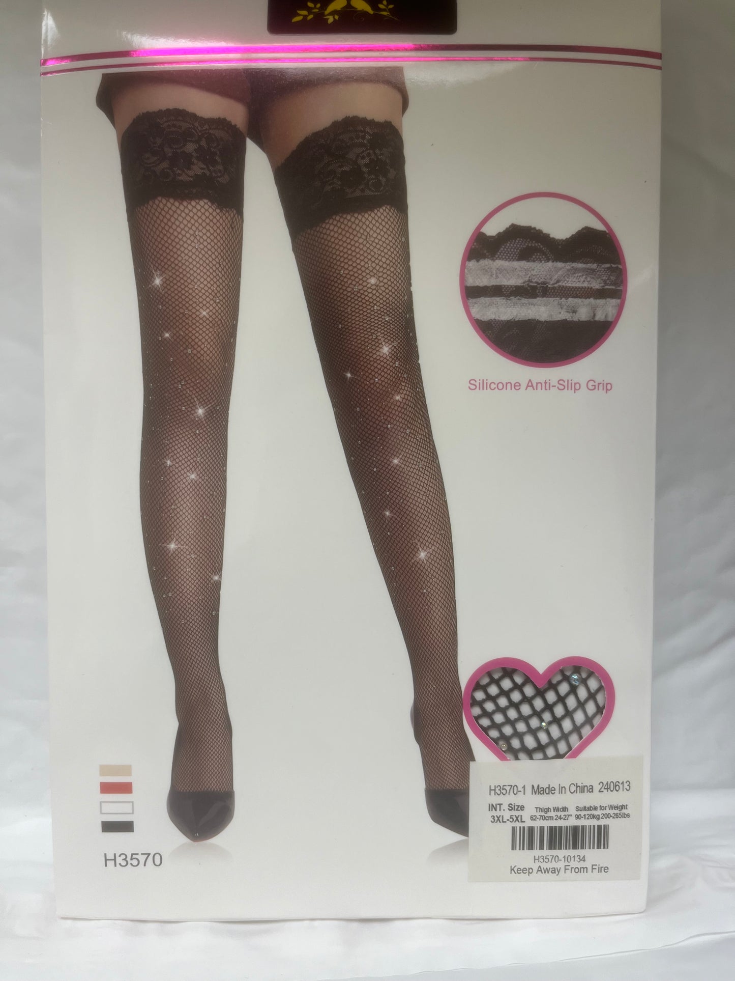 Anti Slip Silicone Grip Fishnet Thighs with Rhinestones H3570