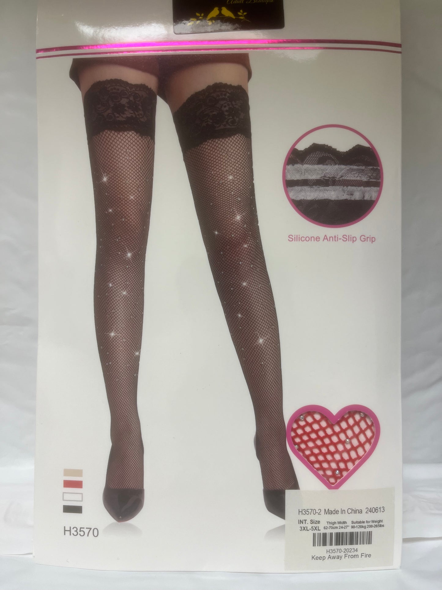 Anti Slip Silicone Grip Fishnet Thighs with Rhinestones H3570