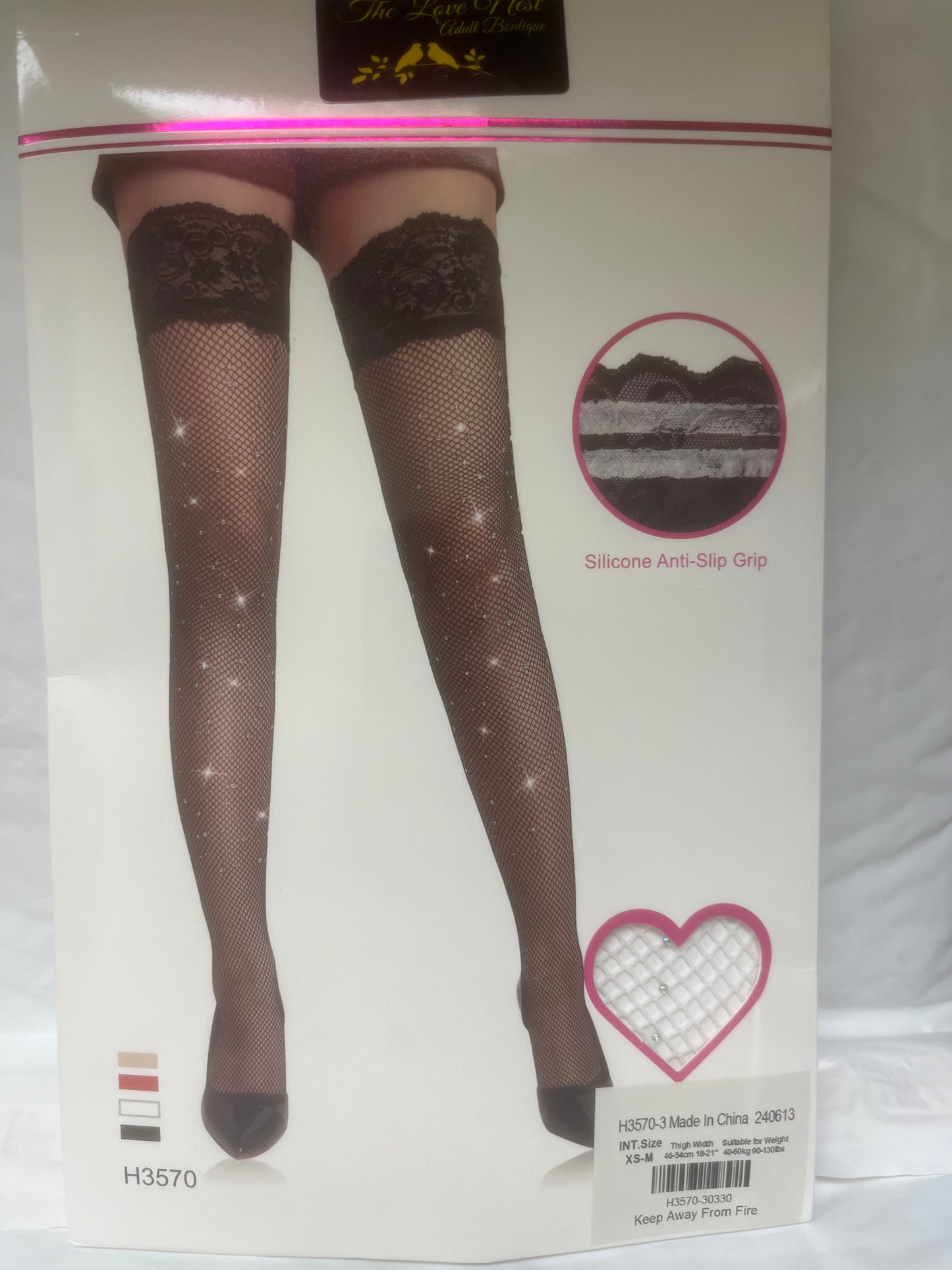 Anti Slip Silicone Grip Fishnet Thighs with Rhinestones H3570