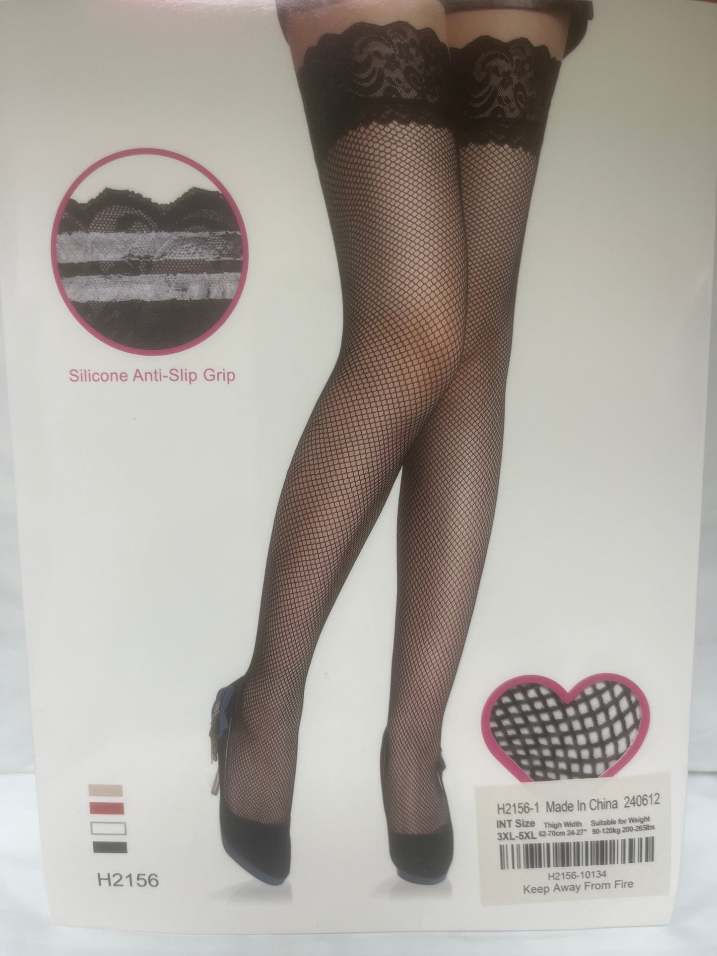 Anti Slip Silicone Grip Fishnet Thigh Highs with Scallop Lace Tops H2156