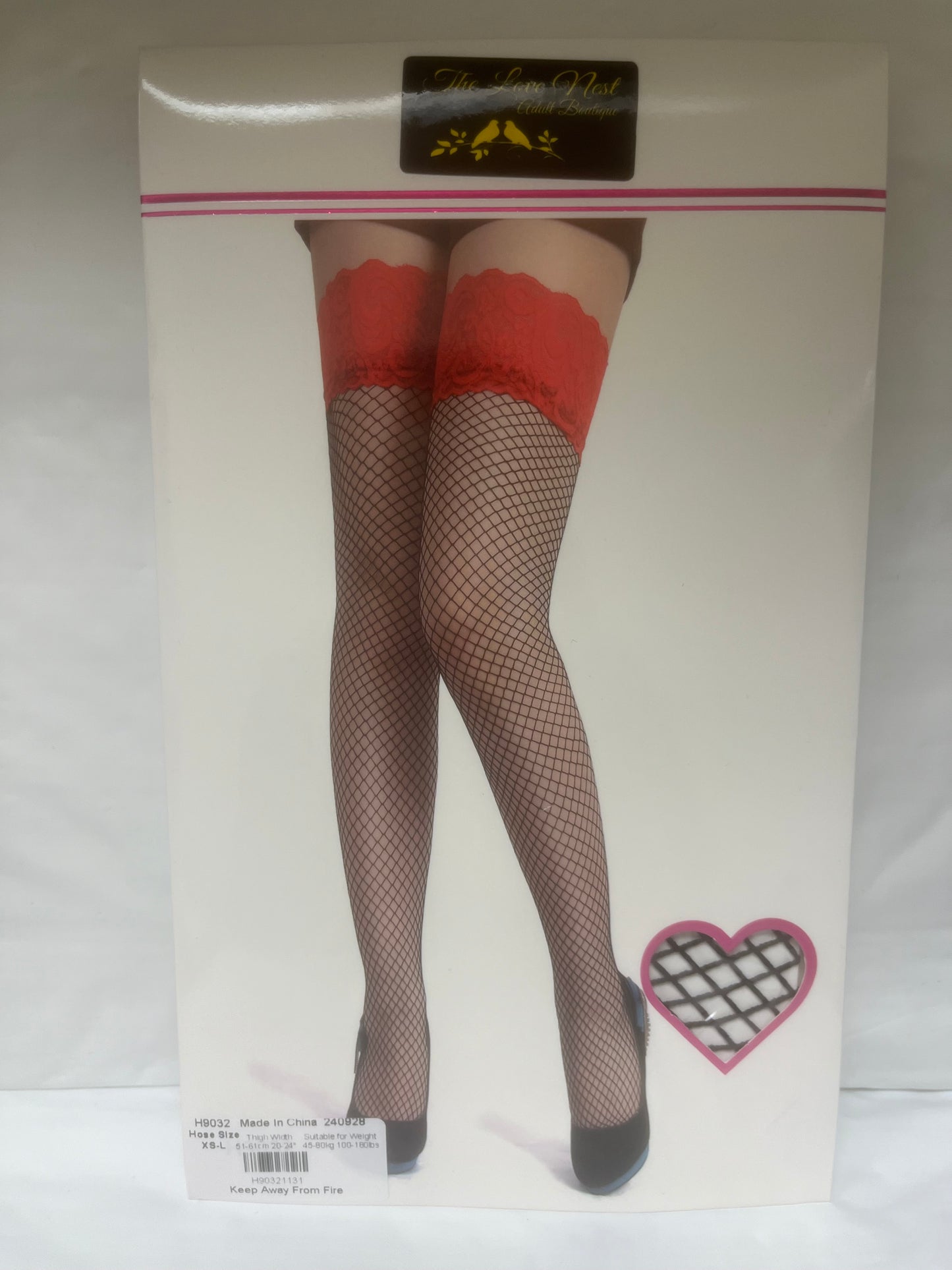 Fishnet Thigh Highs with Red Lace Tops H9032