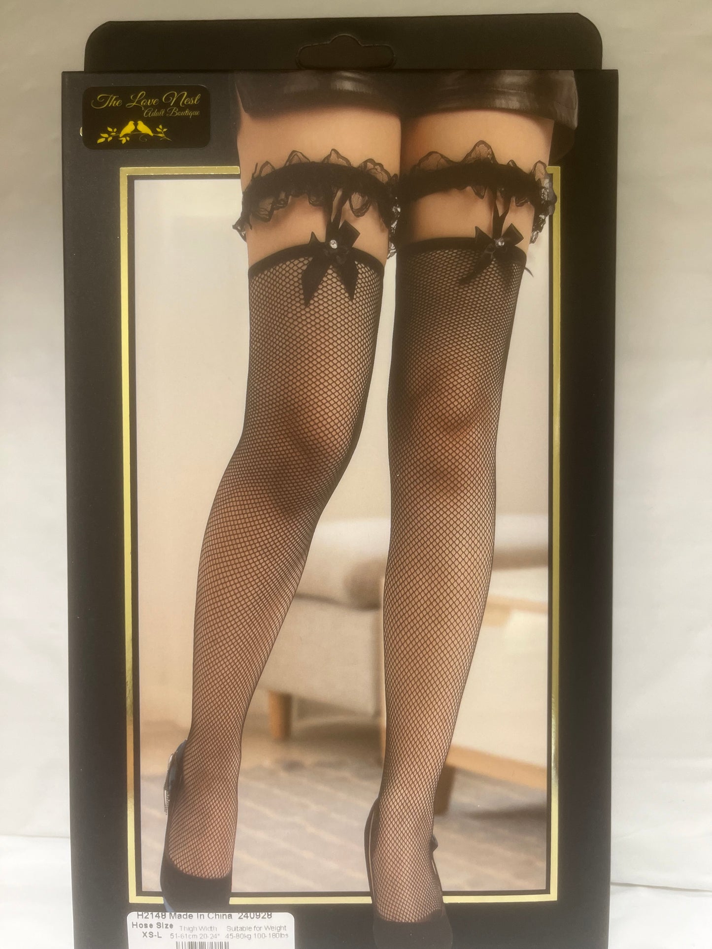 Garter Thigh High Fishnets with Bows H2149