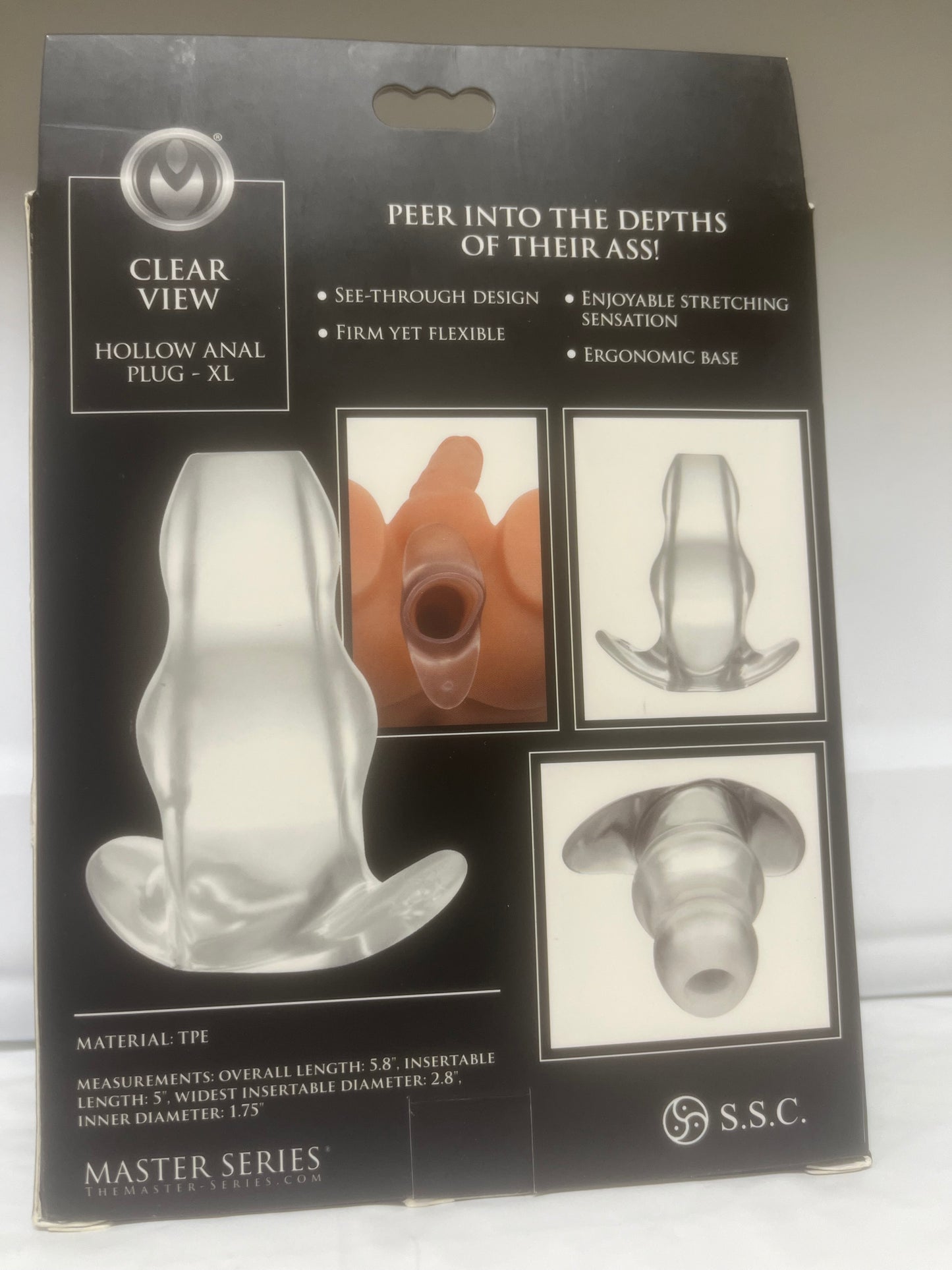 Master Series Clear View Hollow Anal Plug in XL