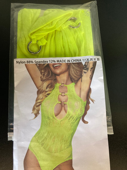 Neon Green Teddy with O Rings