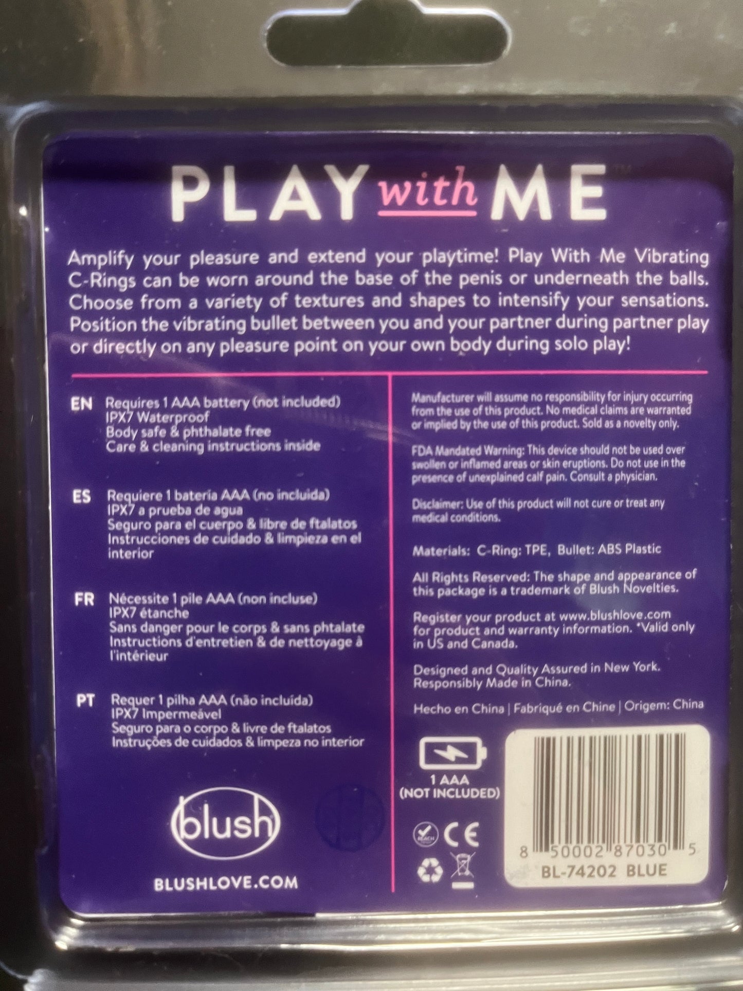 Blush Play with Me Bull Vibrating C-Ring in Blue
