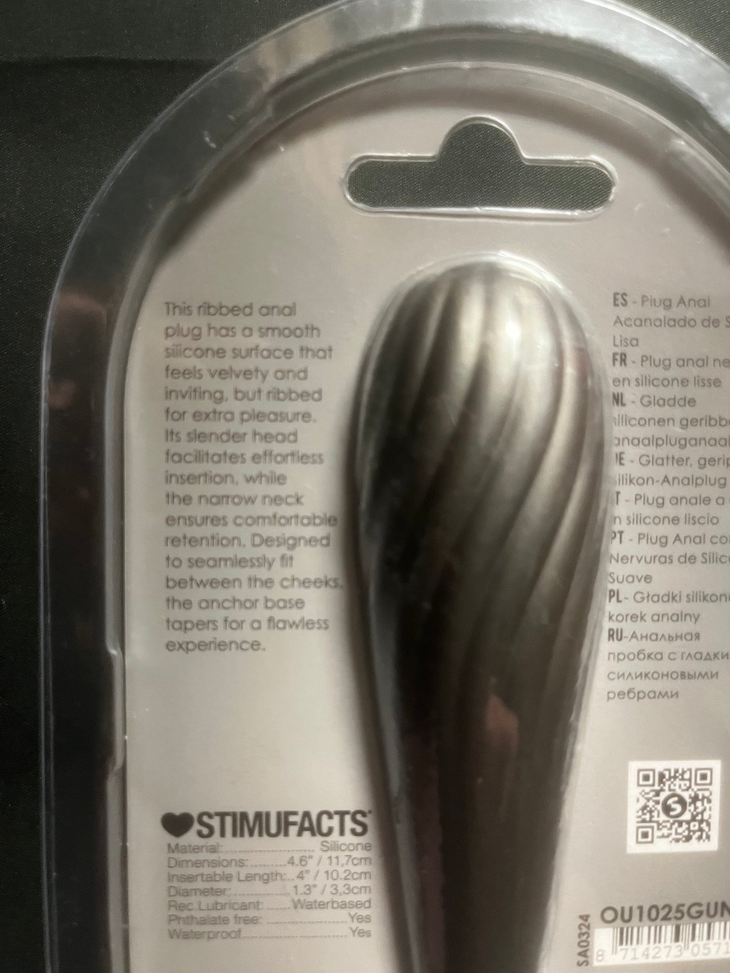 Ouch! Smooth Silicone Ribbed Butt Plug in Gun Metal