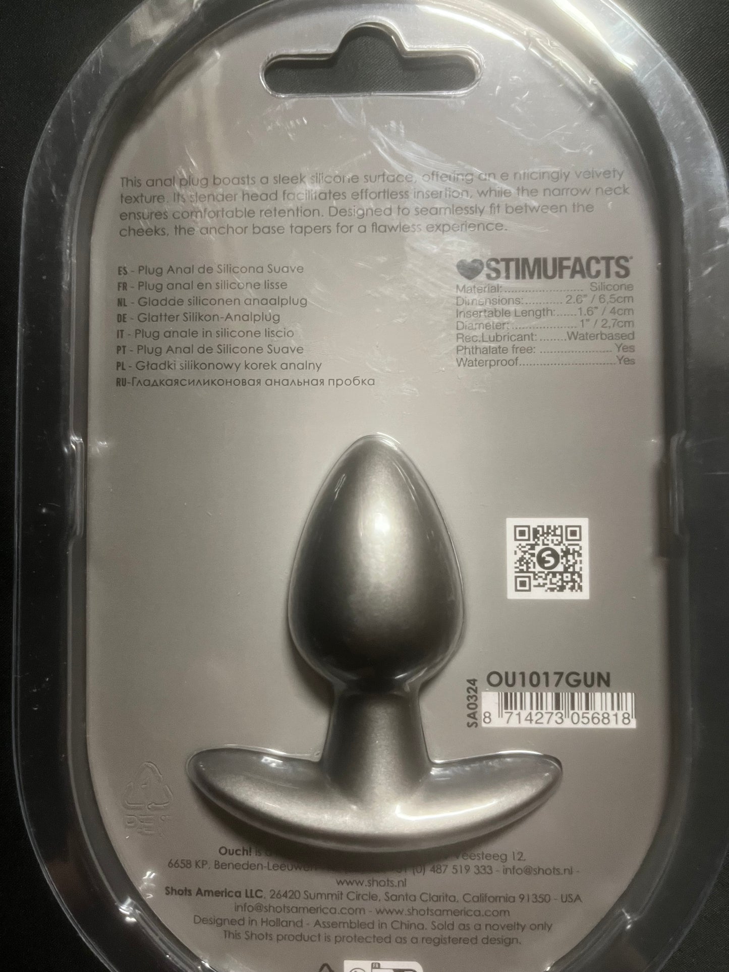 Ouch! Smooth Silicone 2.6 Inch Butt Plug in Gun Metal