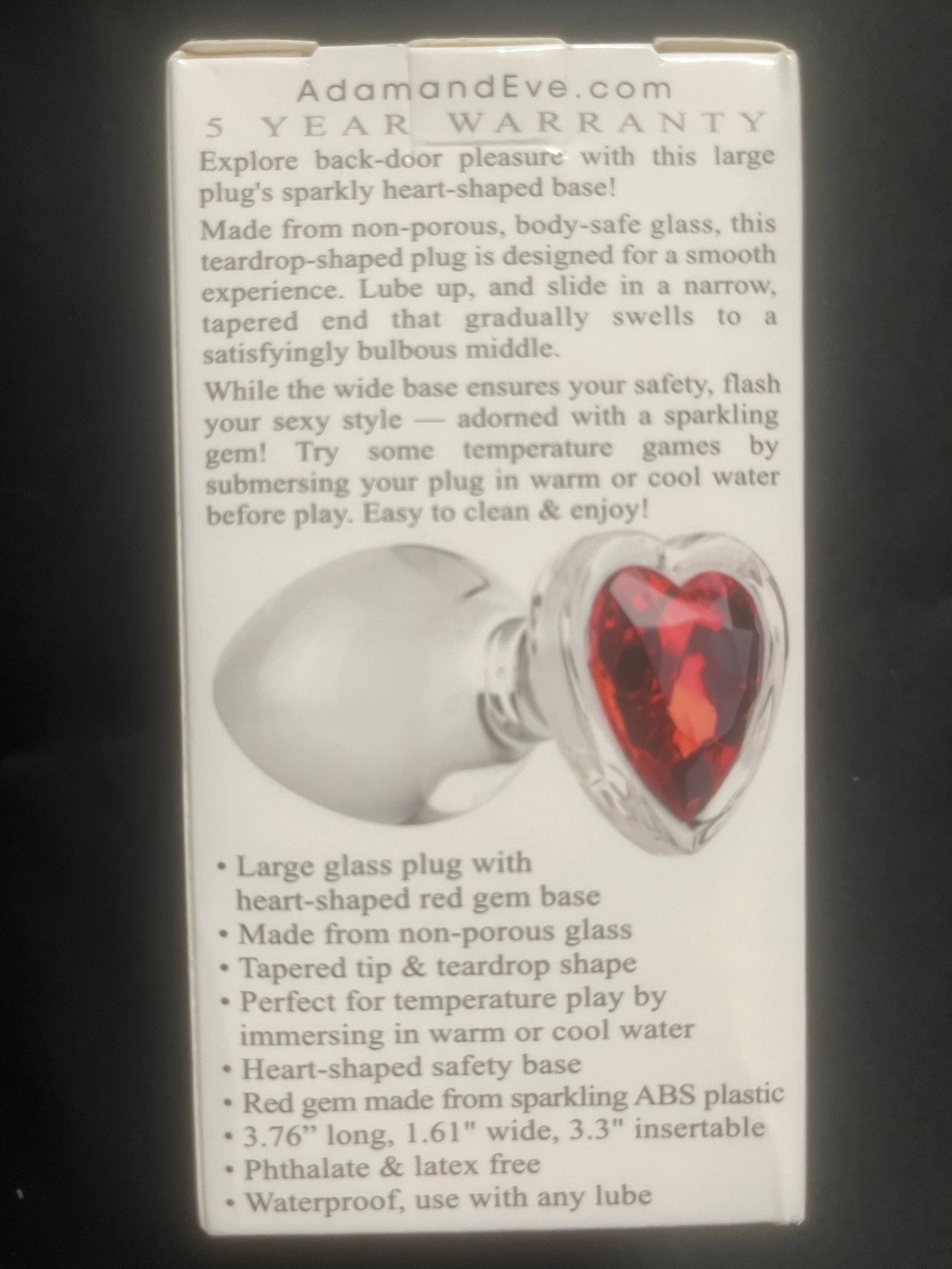 Adam & Eve Red Heart Gem Glass Plug in Large