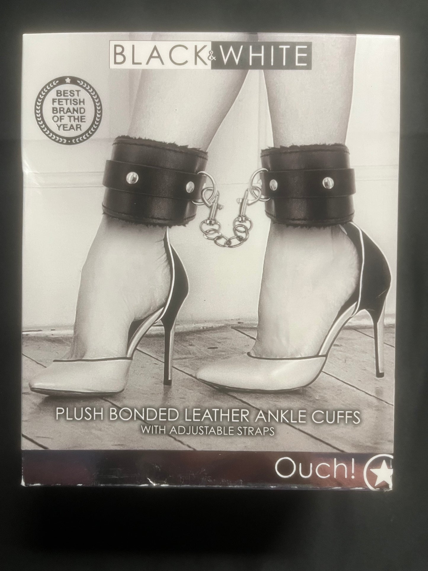 Ouch! Black & White Plush Ankle Cuffs