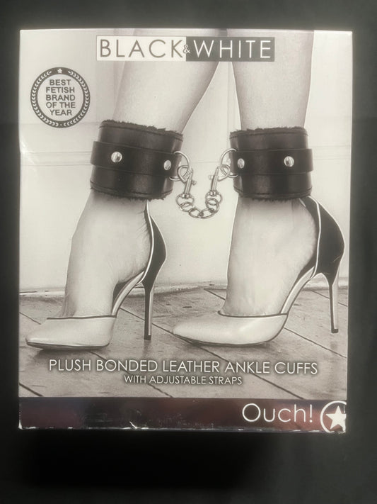 Ouch! Black & White Plush Ankle Cuffs