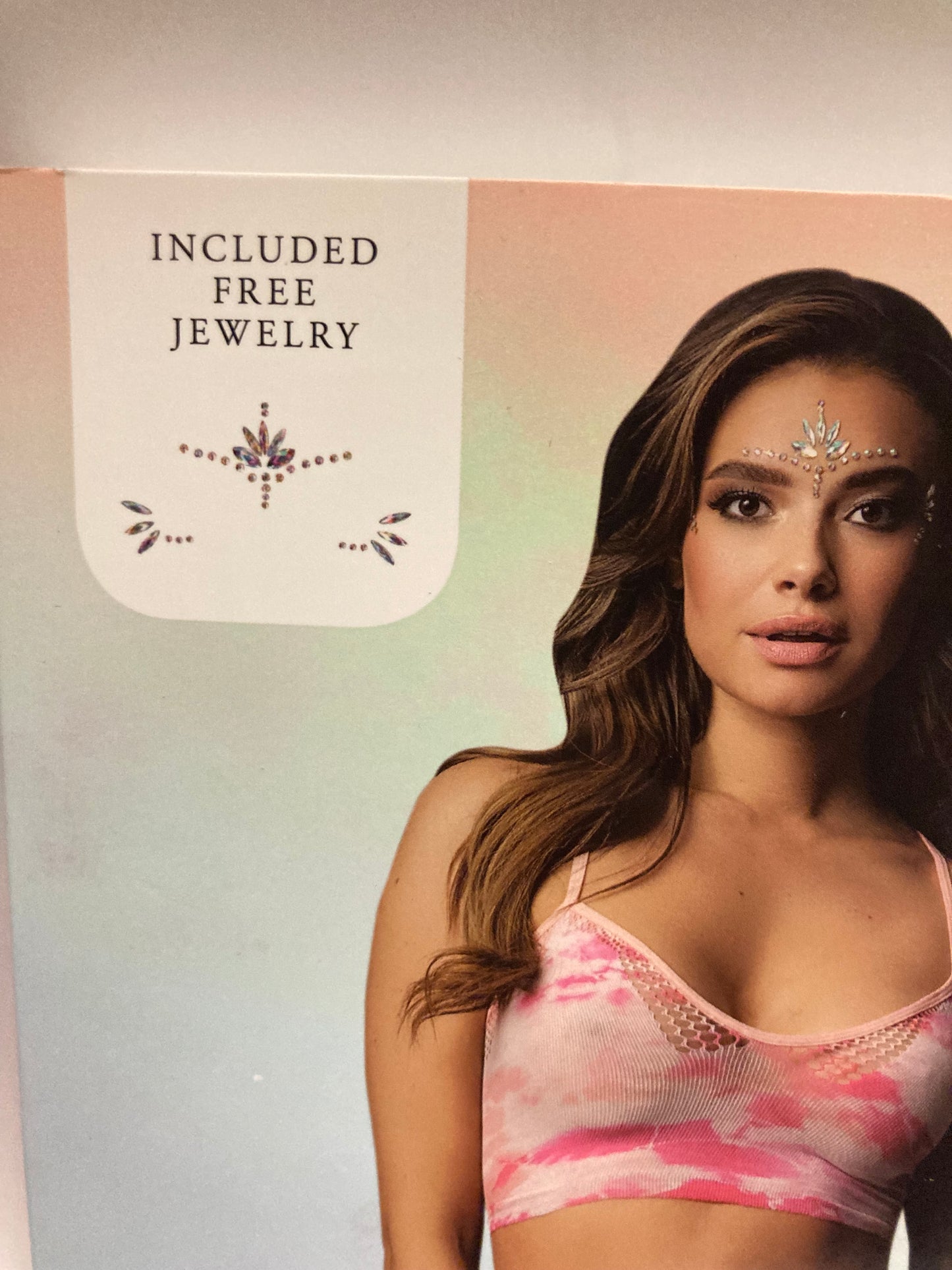 Le Désir 2pc Tie Dye Bra Set With Garters & Face Bling OS