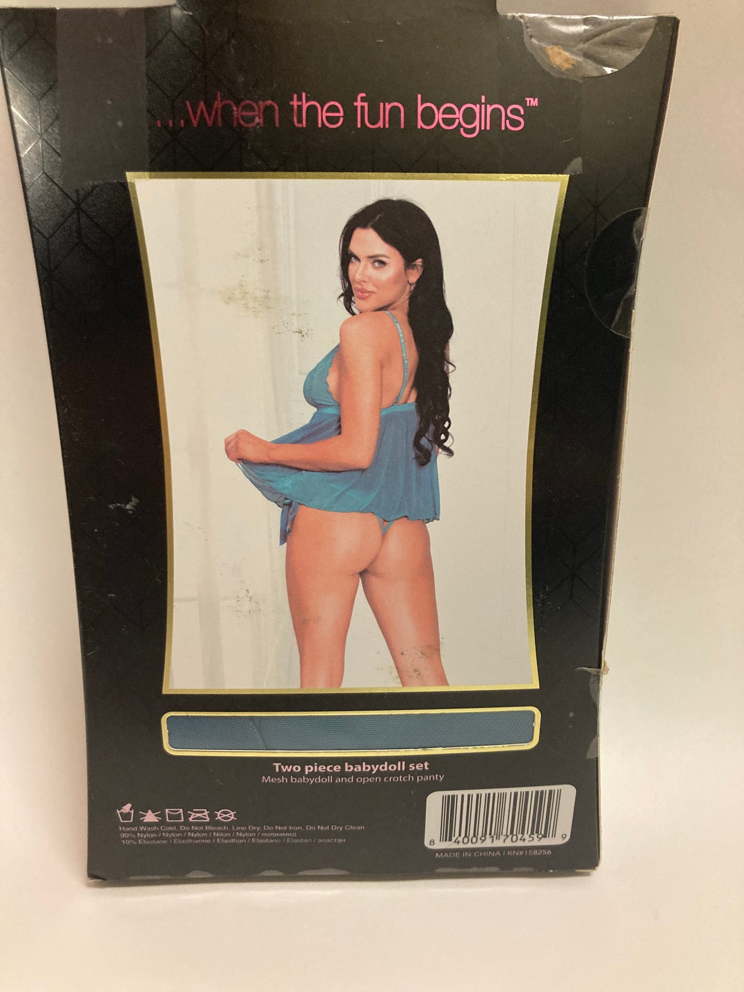 Seven 'til Midnight Mesh Who? Two Piece Teal Babydoll Set