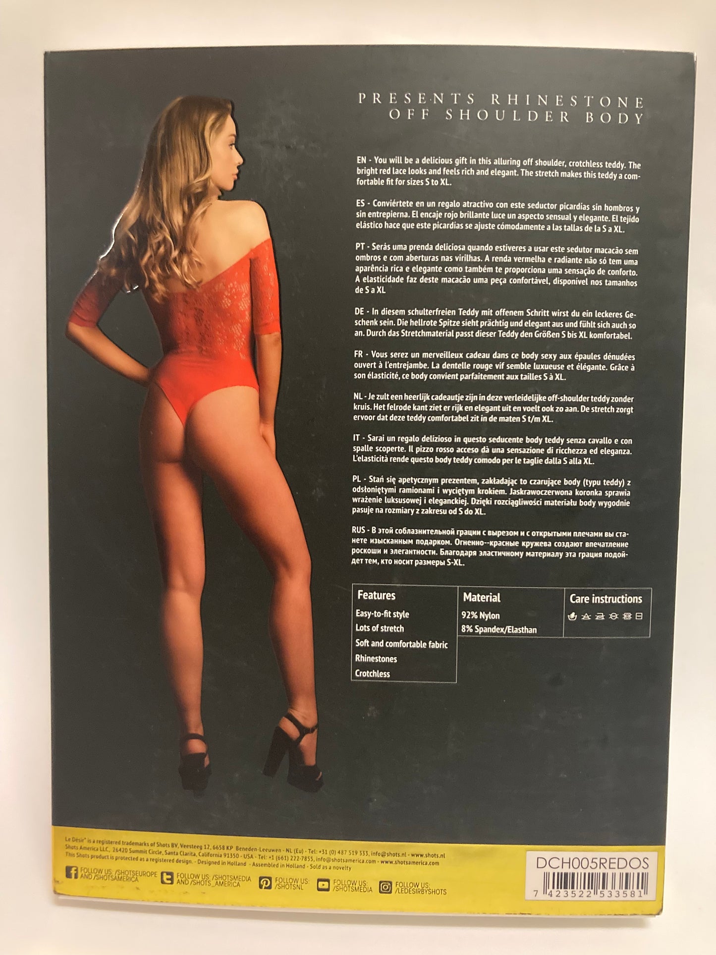 Le Désir Red Presents Rhinestone Off Shoulder Teddy OS