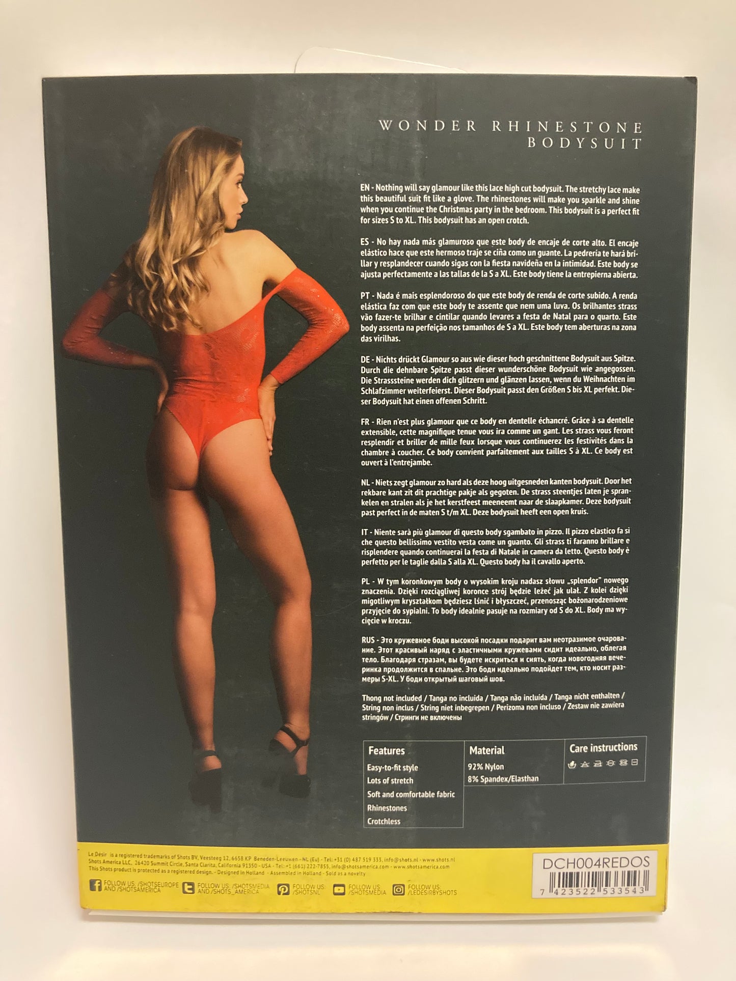 Le Désir Red Wonder Rhinestone Bodysuit OS