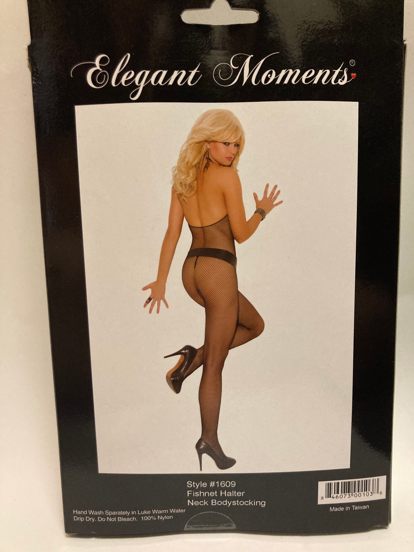 Elegant Moments Black Lace Neck Halter-Net Bodystocking OS