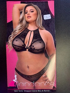 Lapdance 2pc Sexy Strappy Lace Bra & Panty in Black OSXL