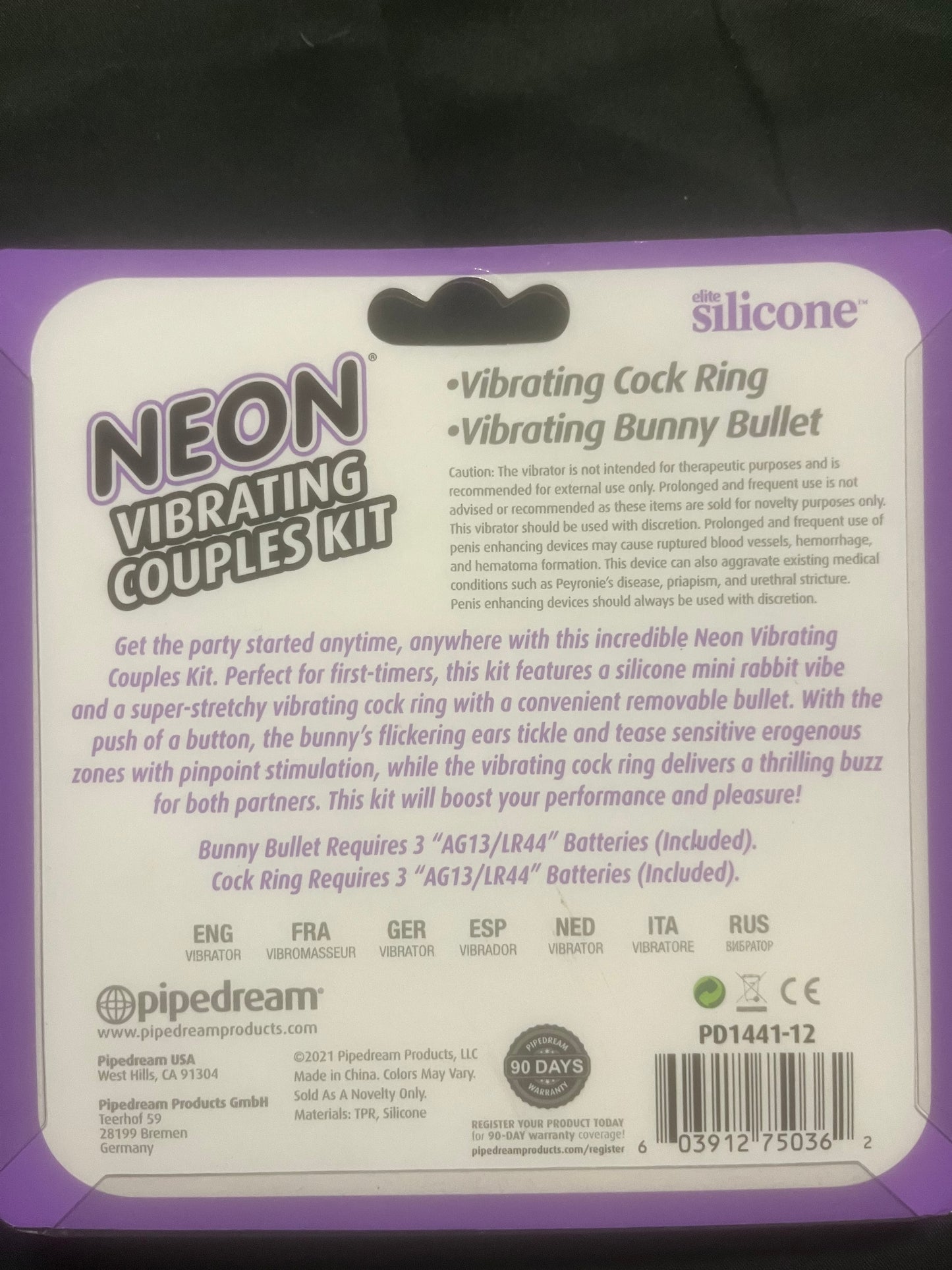Pipedream Neon Vibrating Couples Kit in Purple