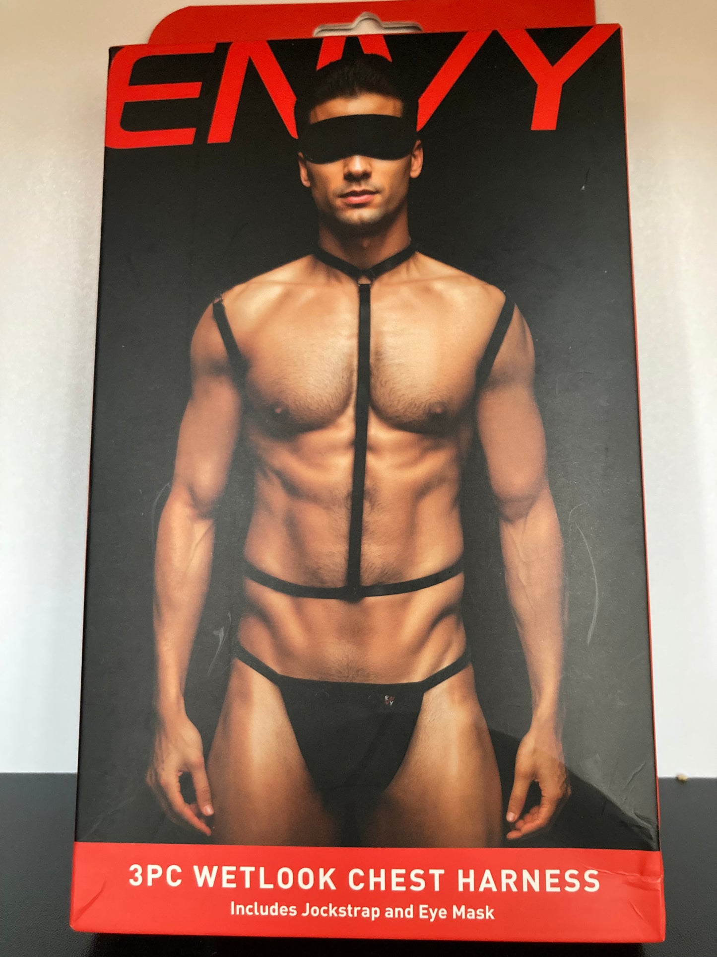 Envy 3 Piece Wet Look Chest Harness and Blindfold