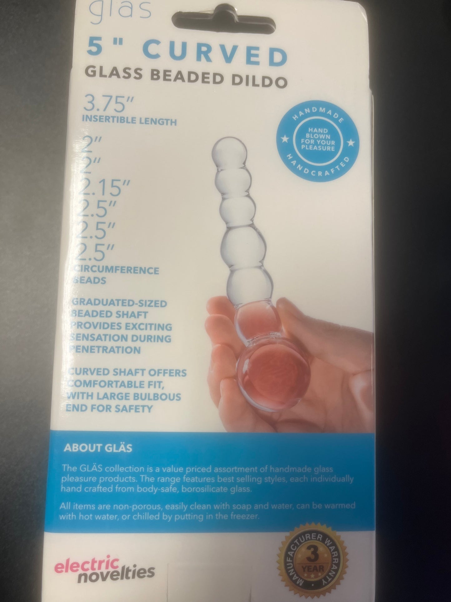 5 Inch Curved Glass Beaded Dildo