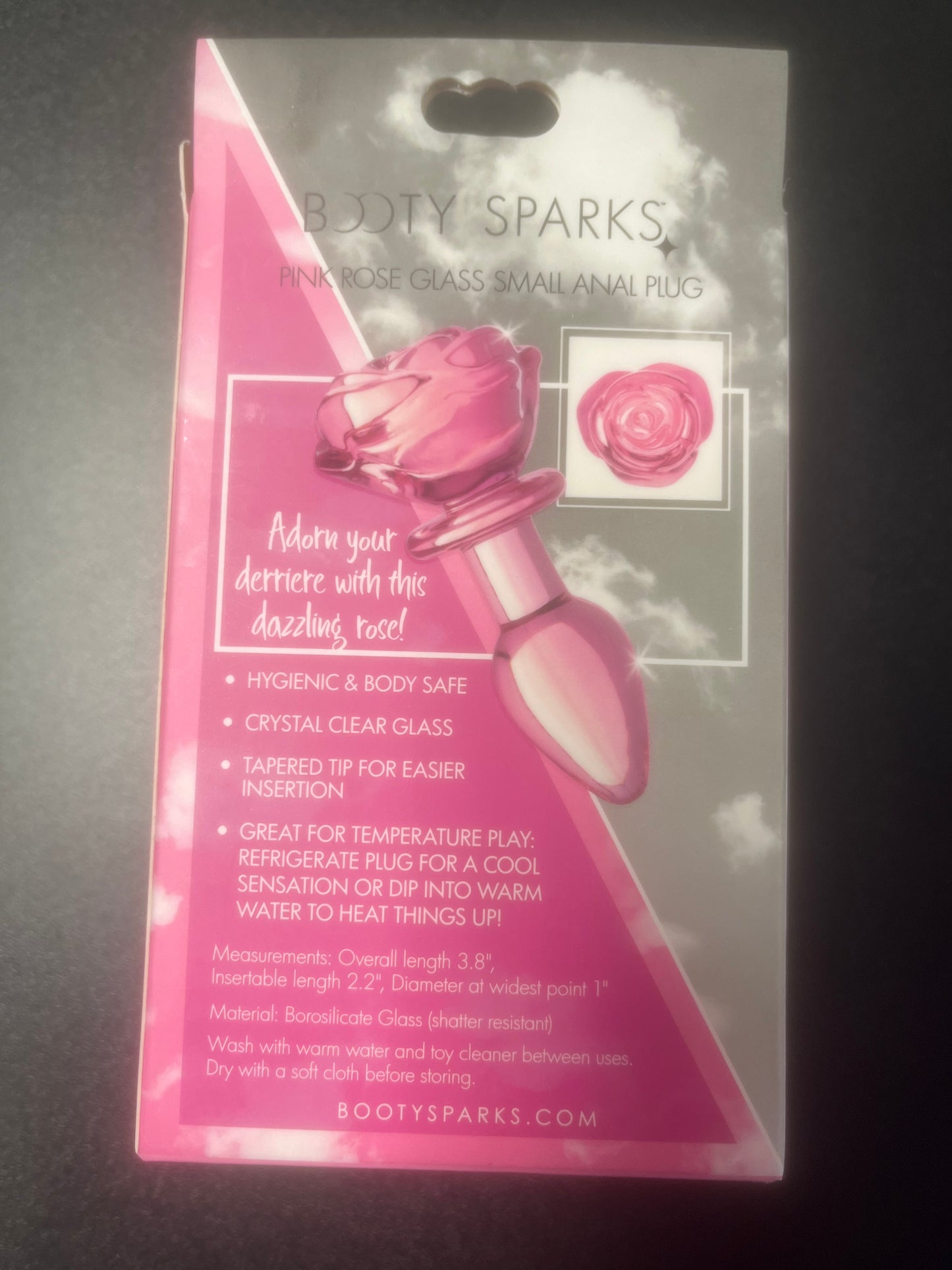 Booty Sparks Pink Rose Glass Anal Plug -Small