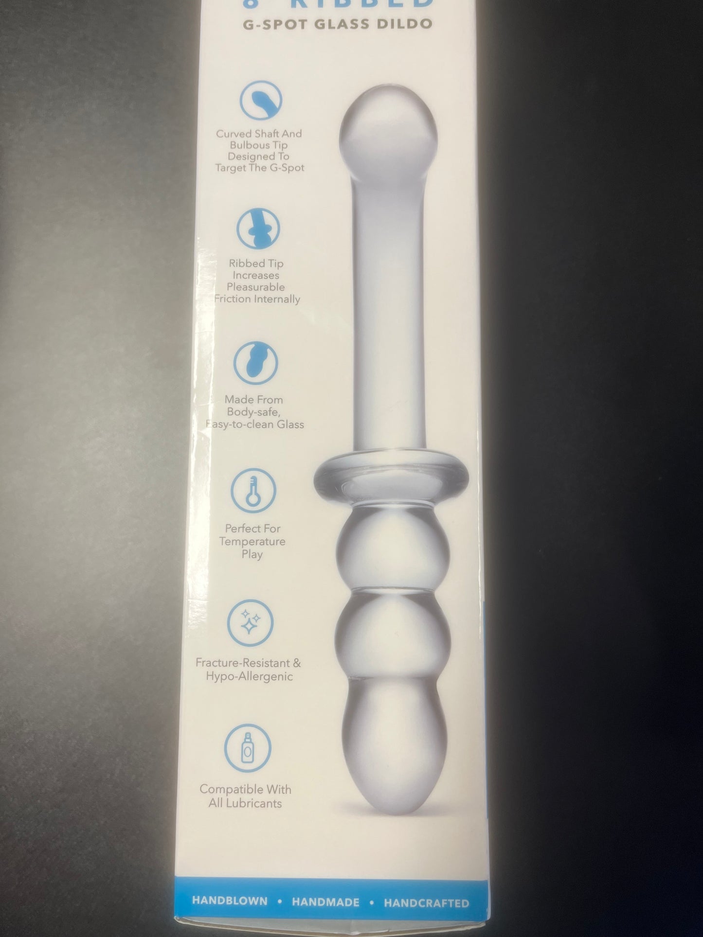 gläs 8 Inch Ribbed G-Spot Glass Dildo
