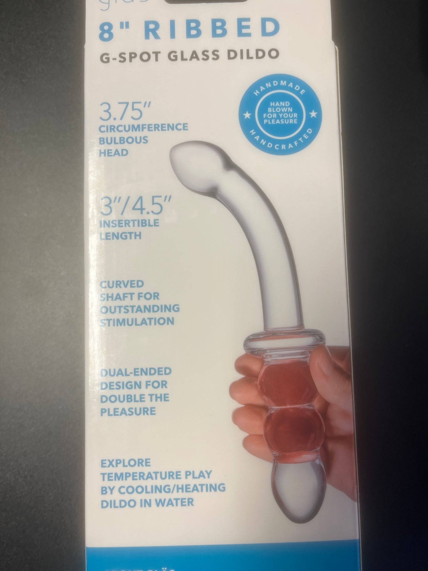 gläs 8 Inch Ribbed G-Spot Glass Dildo