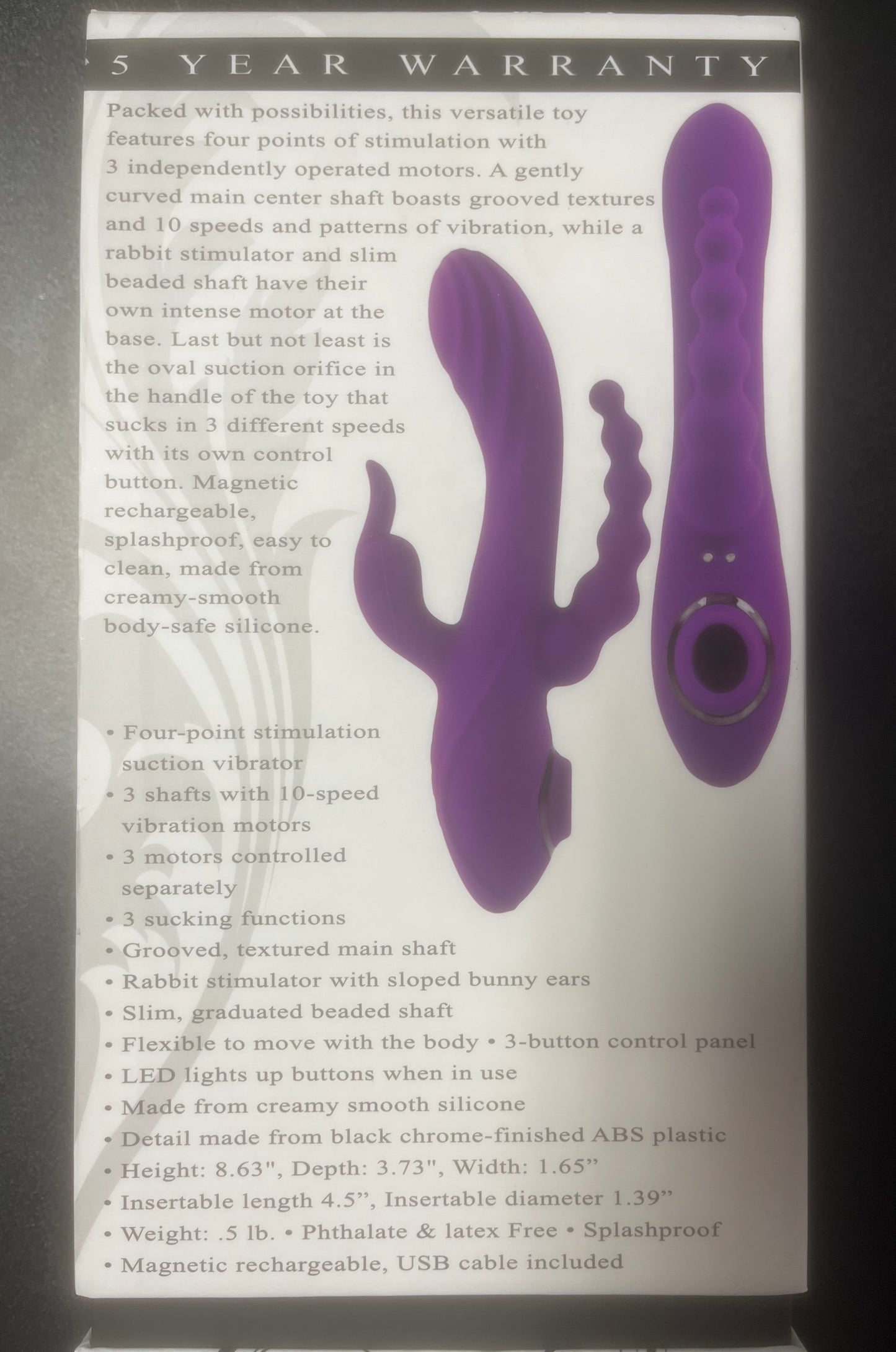 Fourgasm Triple Stimulator Sucking Rabbit Vibe in Purple