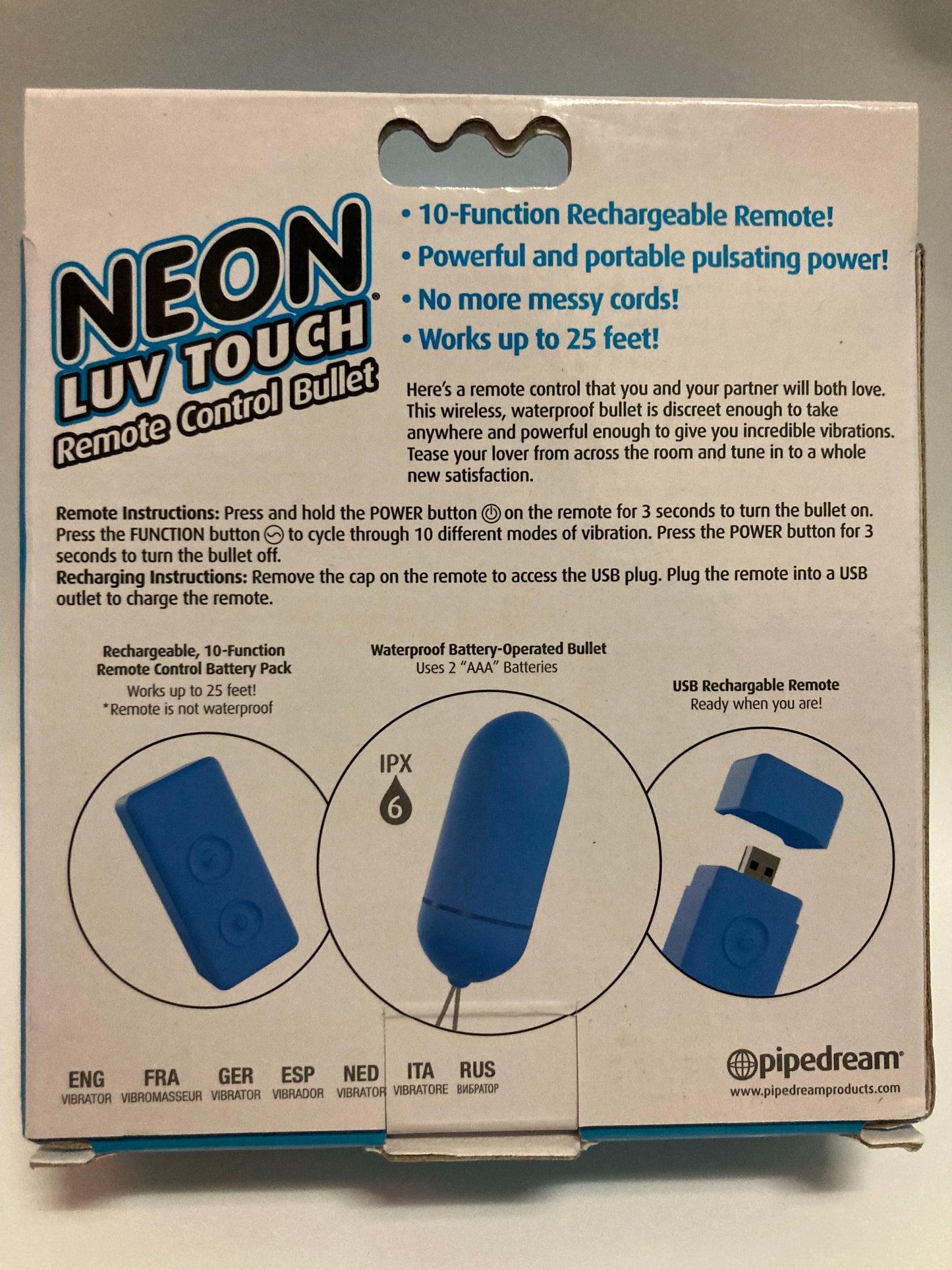 Pipedream Neon Remote Control Bullet Vibe in Blue