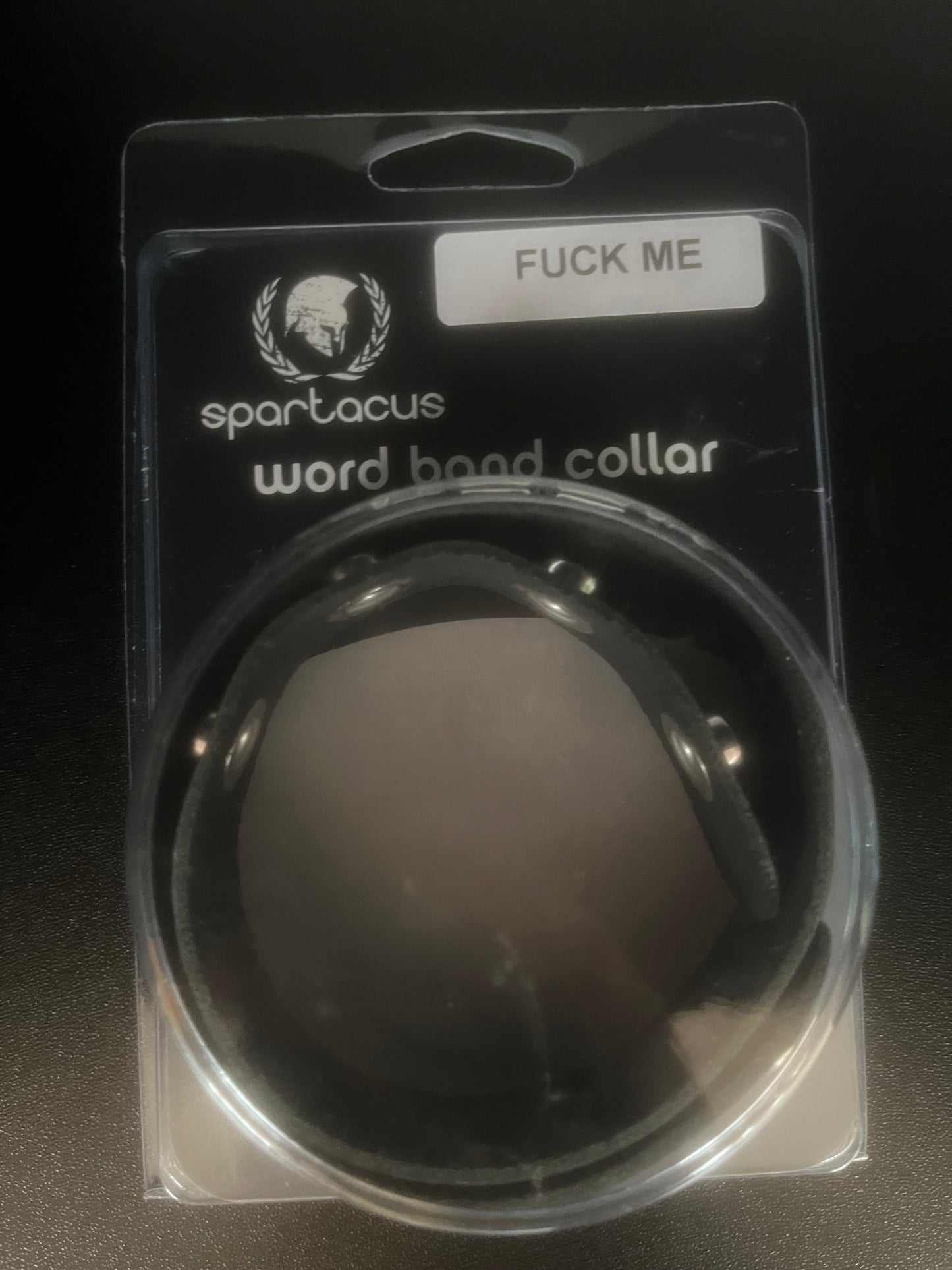Sparticus Leather Word Band Collar -Fuck Me