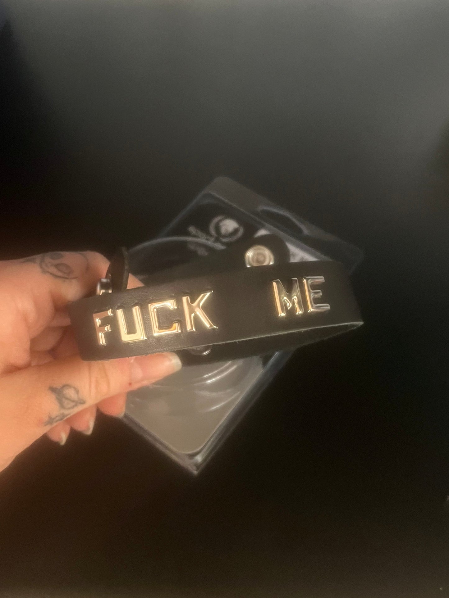 Sparticus Leather Word Band Collar -Fuck Me