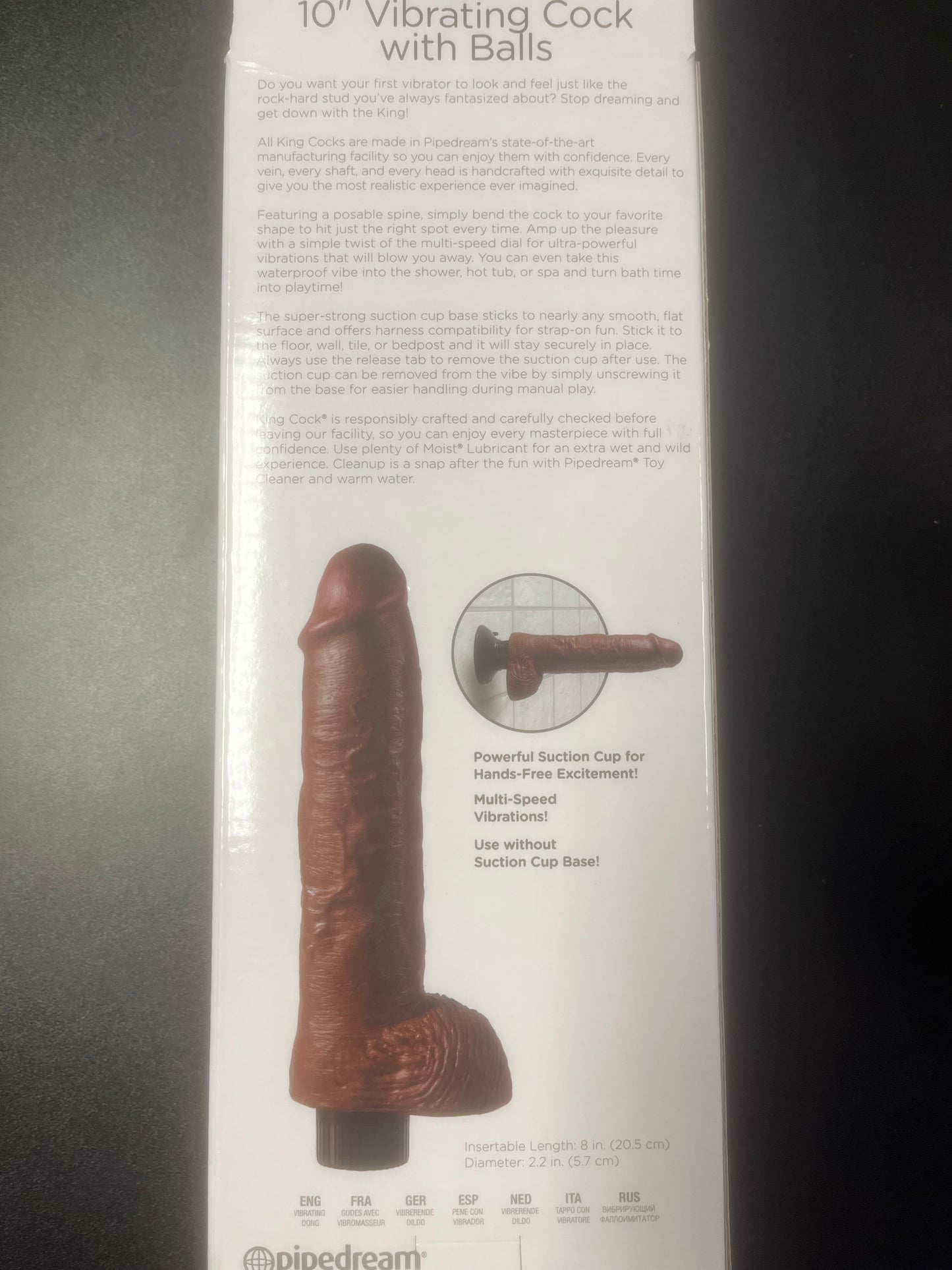 King Cock 10" Vibrating Dildo with Balls in Brown