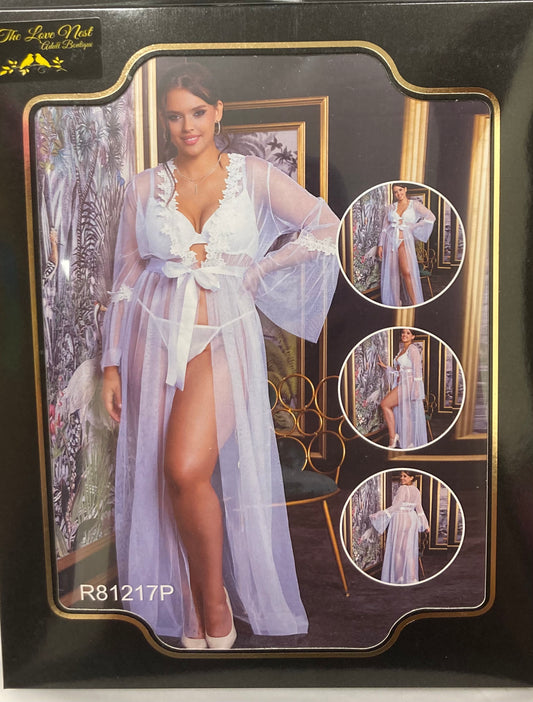 Delicate Sheer White Robe with Lace