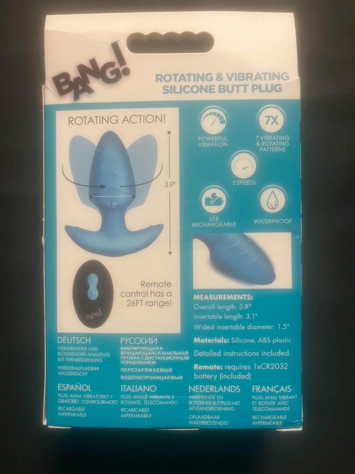 Bang! Rotating & Vibrating Butt Plug in Blue