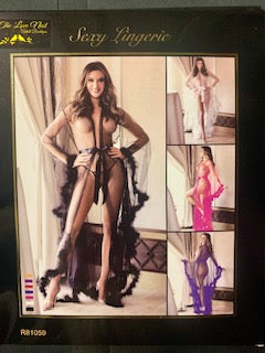 Long Sleeve Feathered Robe & Panty -Purple
