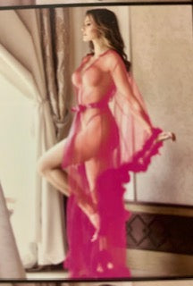 Long Sleeve Feather Robe & Panty -Pink
