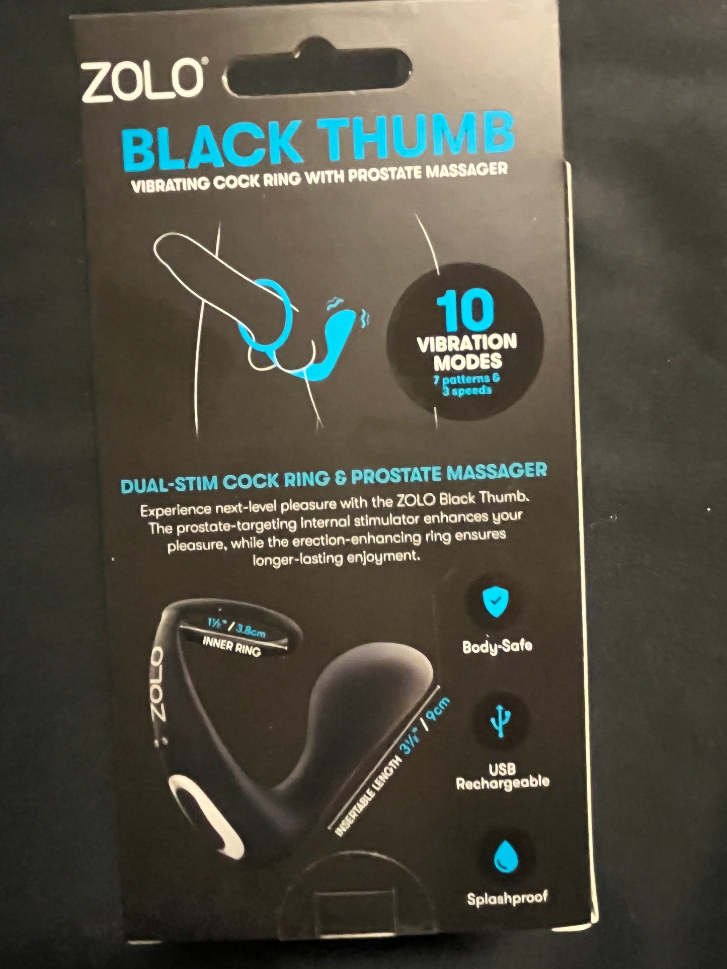 Zolo Black Thumb Cock Ring & Prostate Massager