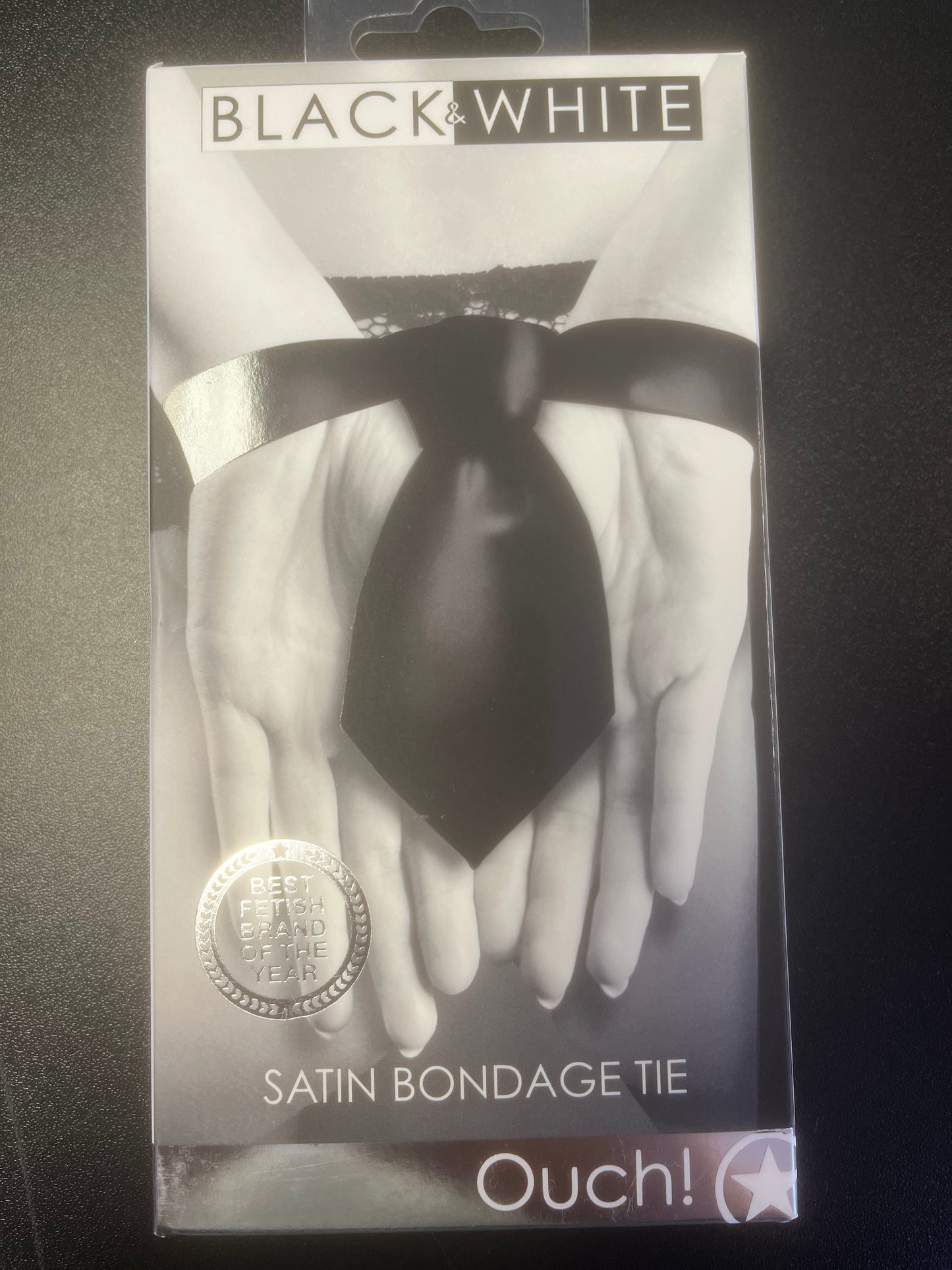 Ouch! Black & White Satin Bondage Tie