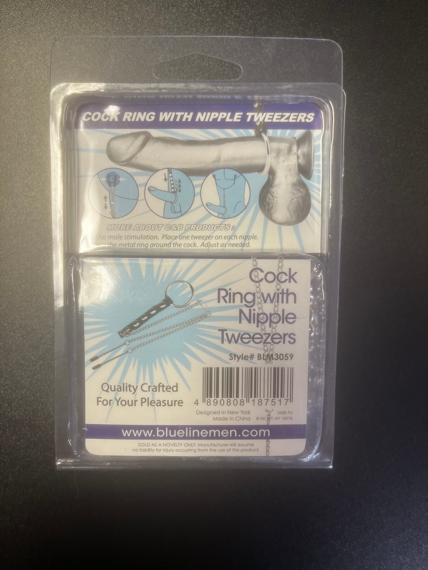 Blue Line C&B Gear Cock Ring with Nipple Tweezers